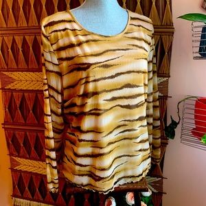 Vintage Tan & Brown All Over Tiger Stripe Layered Long Sleeve ‘Melrose’ Top